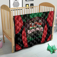 Kenya Proud quilt for crib with red/black sides, green center, lions, and 'KENYA PROUD' logo