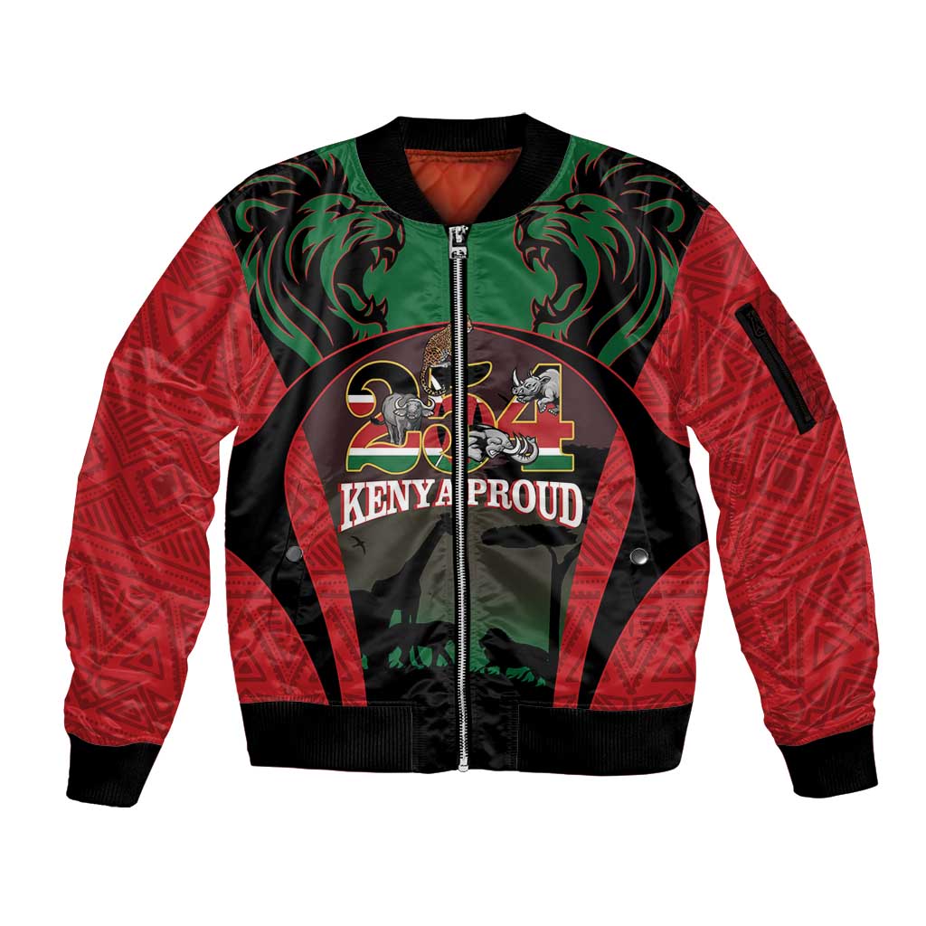 Proud Kenya 254 Sleeve Zip Bomber Jacket Kenyan Safari Animals - Wonder Print Shop