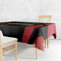 Safari themed tablecloth with black and red panels and green patterned strip, rectangular table cover