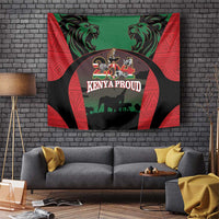 Wall tapestry in red, green, and black with safari animals and “KENYA PROUD” text
