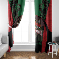 Lion-themed Kenya Proud window curtain panels in green, red, and black with bold circle logo