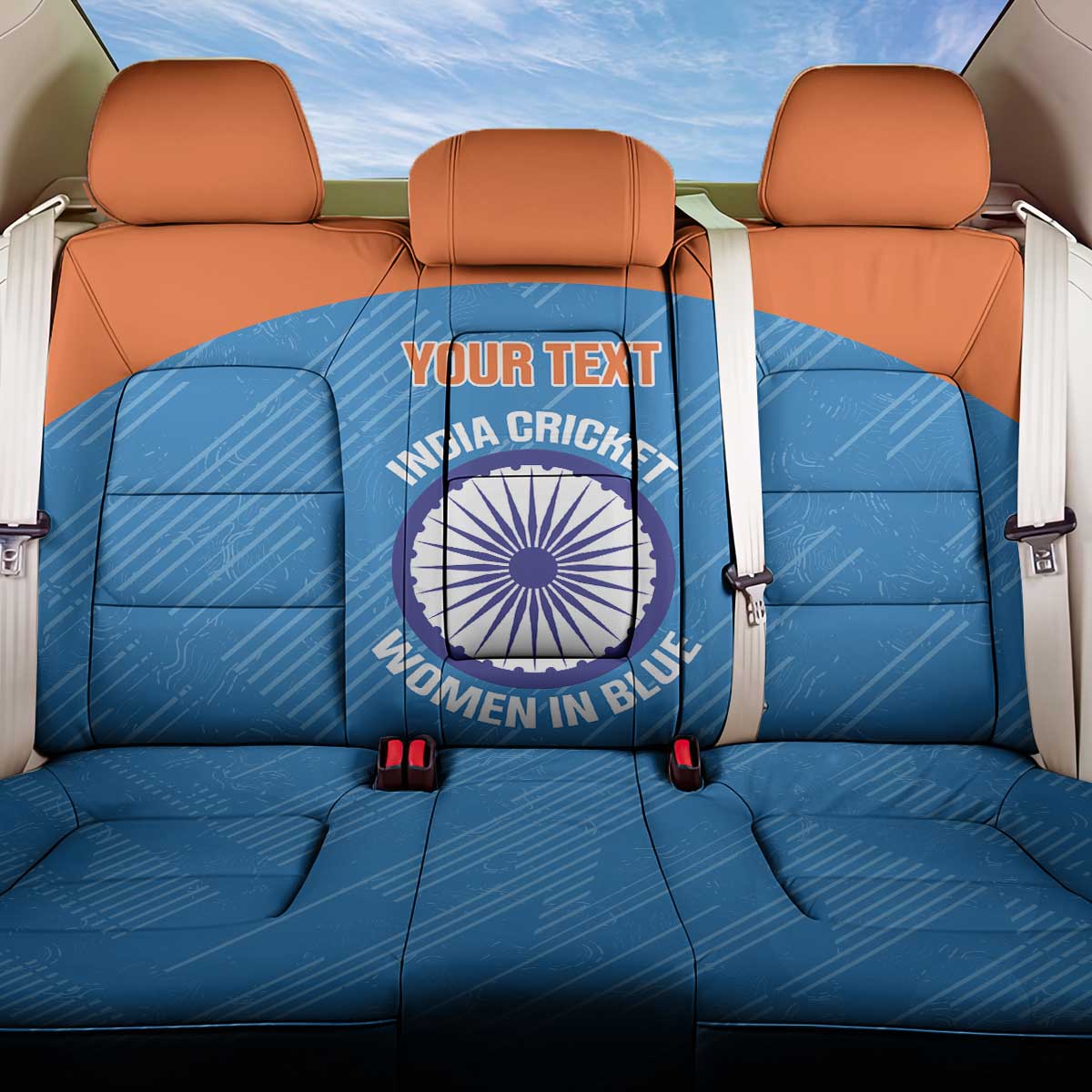 Custom India Cricket Back Car Seat Cover Go Women In Blue - Wonder Print Shop