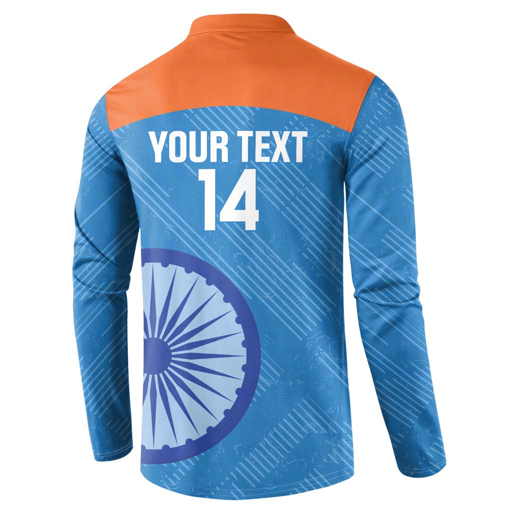 Blue cricket button sweatshirt with orange yoke, back print YOUR TEXT 14