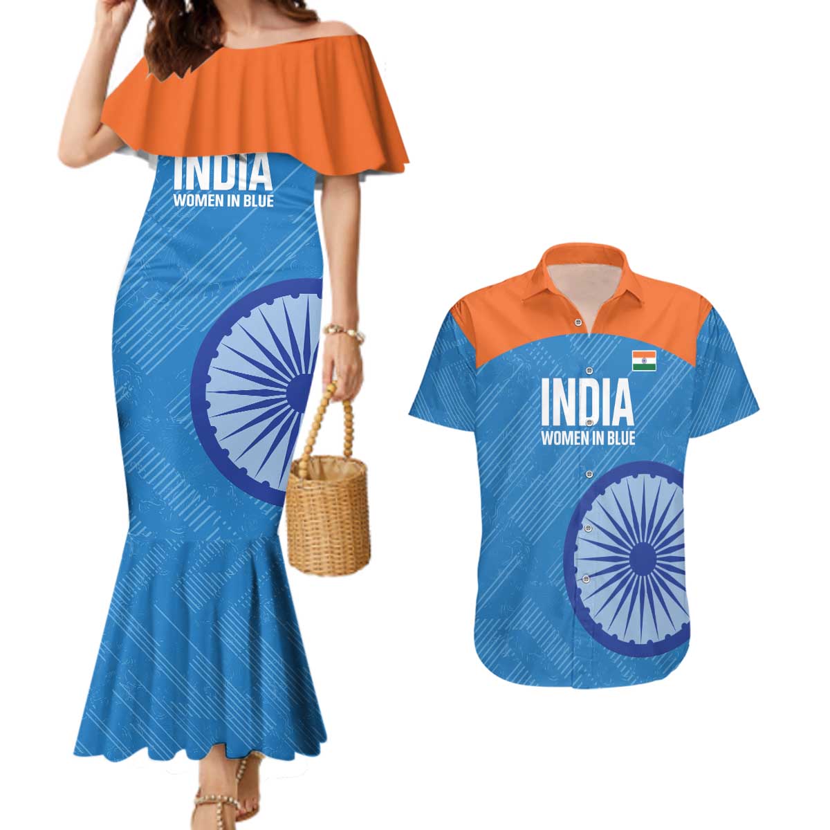 Custom India Cricket Couples Matching Mermaid Dress and Hawaiian Shirt Go Women In Blue - Wonder Print Shop