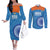 Custom India Cricket Couples Matching Off The Shoulder Long Sleeve Dress and Long Sleeve Button Shirt Go Women In Blue