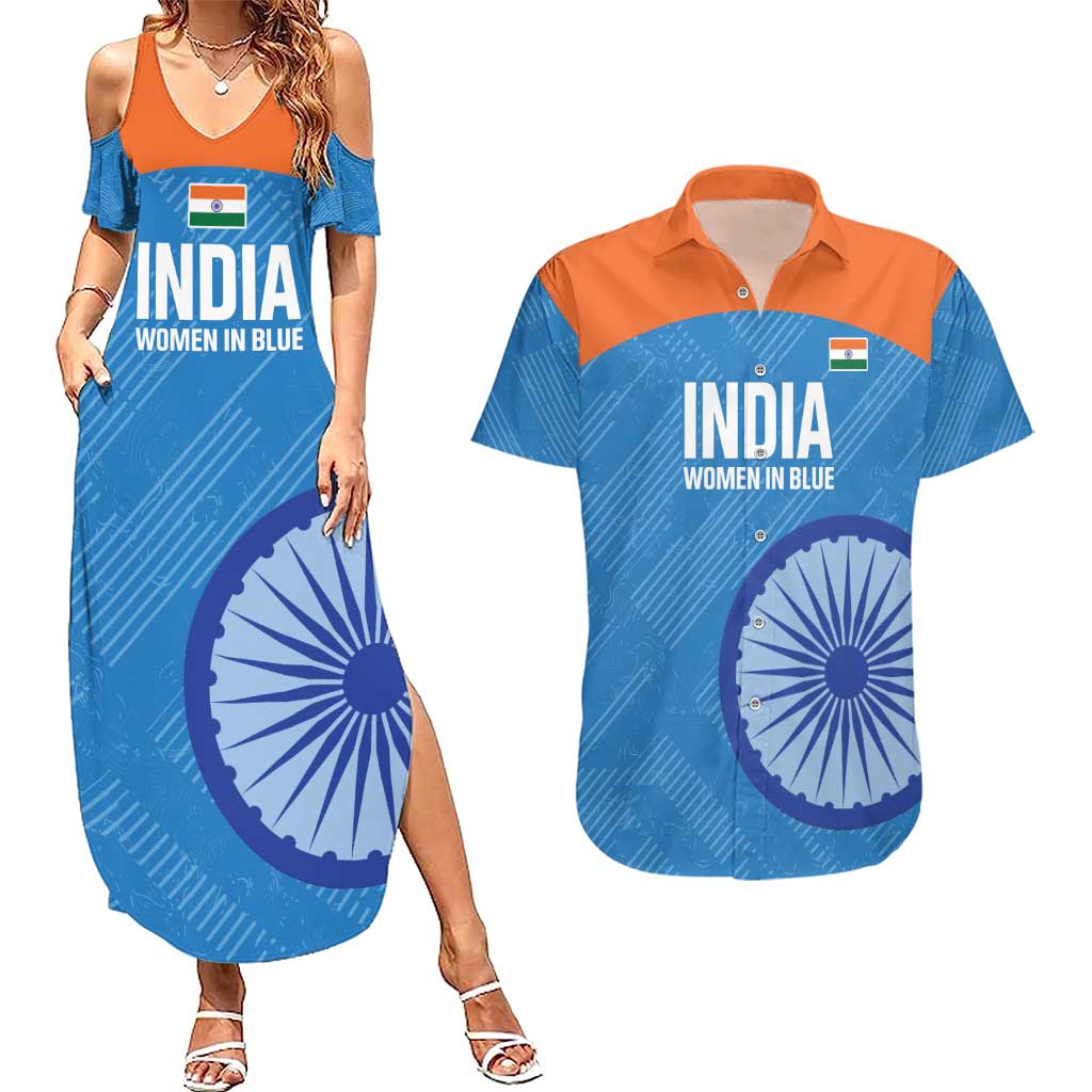 Custom India Cricket Couples Matching Summer Maxi Dress and Hawaiian Shirt Go Women In Blue - Wonder Print Shop