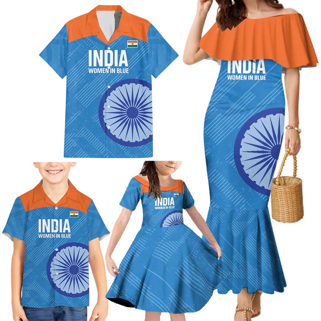 Custom India Cricket Family Matching Mermaid Dress and Hawaiian Shirt Go Women In Blue - Wonder Print Shop