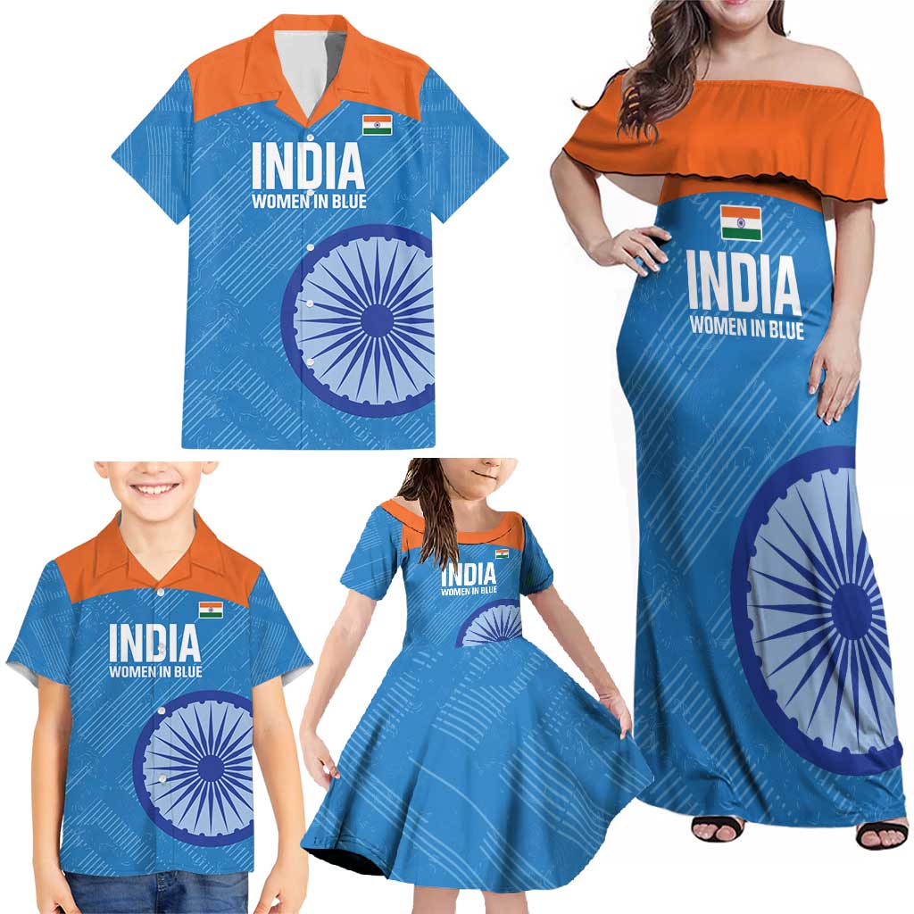 Custom India Cricket Family Matching Off Shoulder Maxi Dress and Hawaiian Shirt Go Women In Blue - Wonder Print Shop