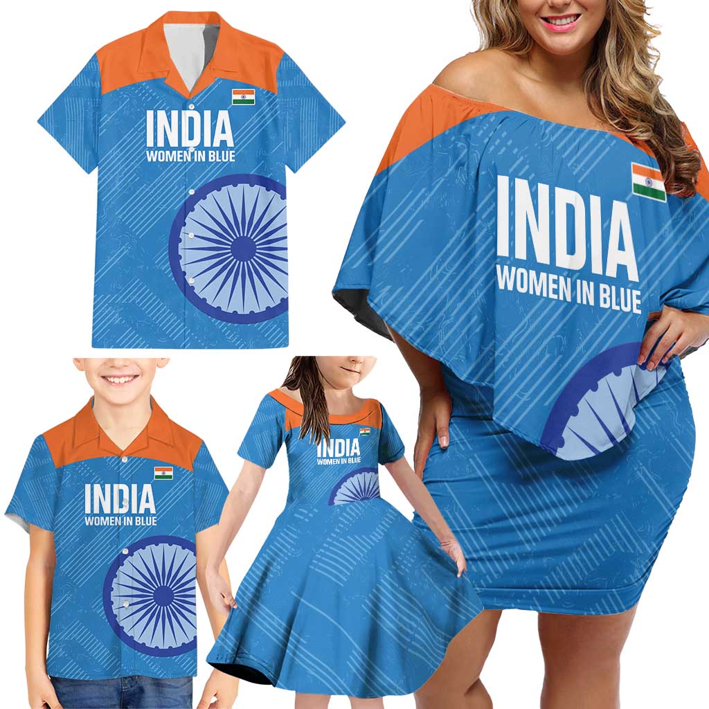 Custom India Cricket Family Matching Off Shoulder Short Dress and Hawaiian Shirt Go Women In Blue - Wonder Print Shop