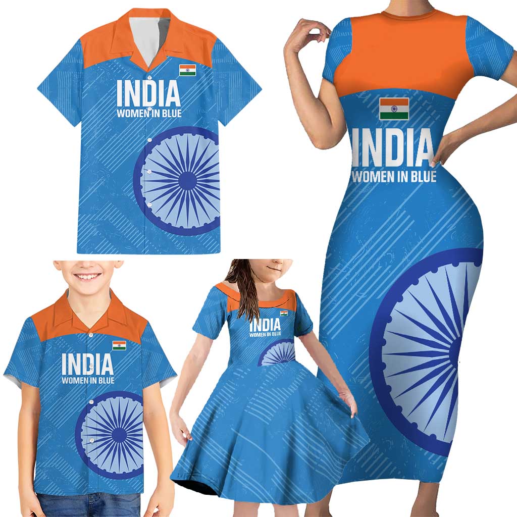 Custom India Cricket Family Matching Short Sleeve Bodycon Dress and Hawaiian Shirt Go Women In Blue - Wonder Print Shop