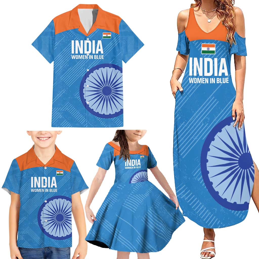 Custom India Cricket Family Matching Summer Maxi Dress and Hawaiian Shirt Go Women In Blue - Wonder Print Shop