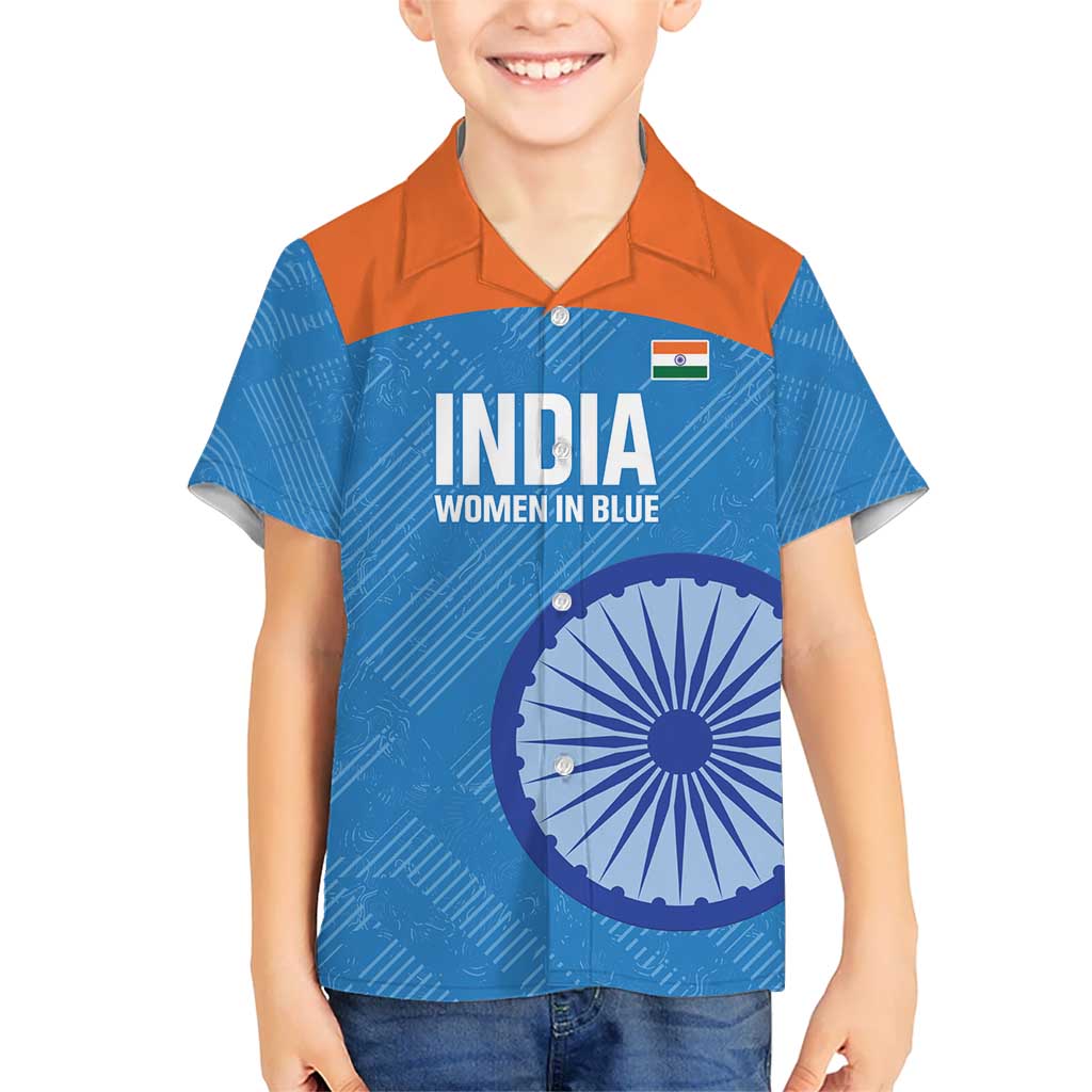 Custom India Cricket Kid Hawaiian Shirt Go Women In Blue - Wonder Print Shop