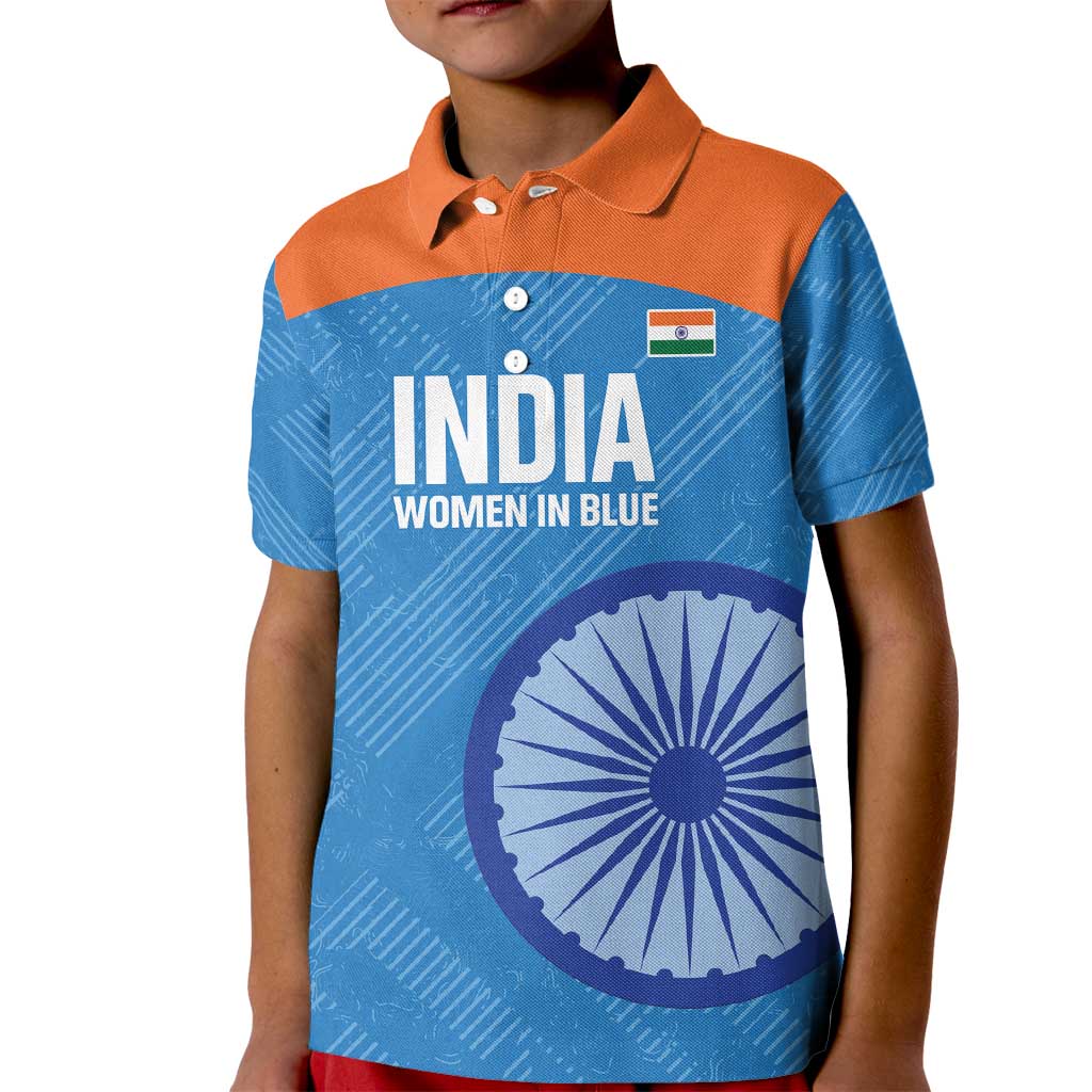 Custom India Cricket Kid Polo Shirt Go Women In Blue - Wonder Print Shop