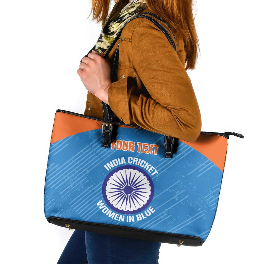 Custom India Cricket Leather Tote Bag Go Women In Blue - Wonder Print Shop