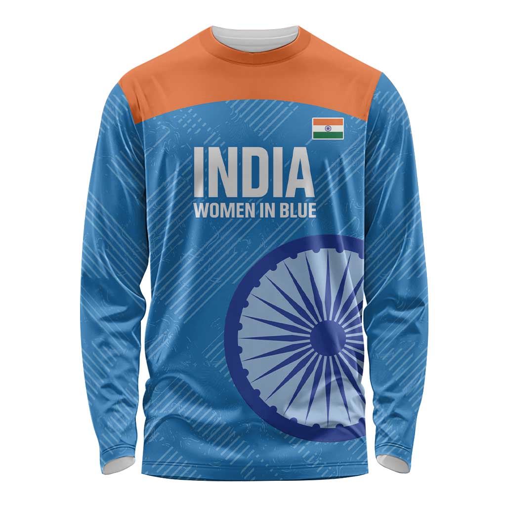 Custom India Cricket Long Sleeve Shirt Go Women In Blue - Wonder Print Shop