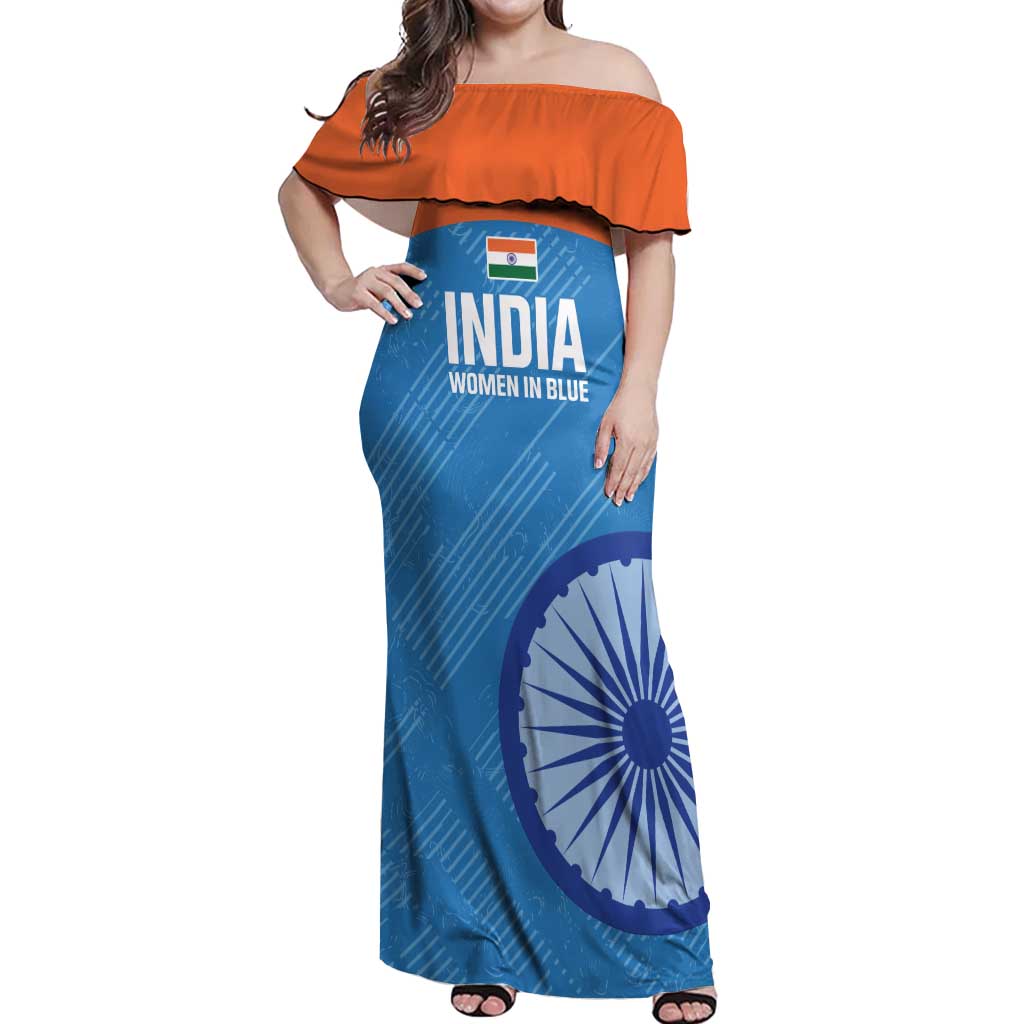 Custom India Cricket Off Shoulder Maxi Dress Go Women In Blue - Wonder Print Shop