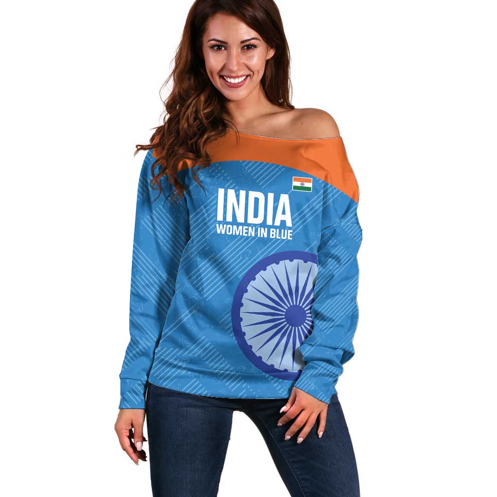 Custom India Cricket Off Shoulder Sweater Go Women In Blue