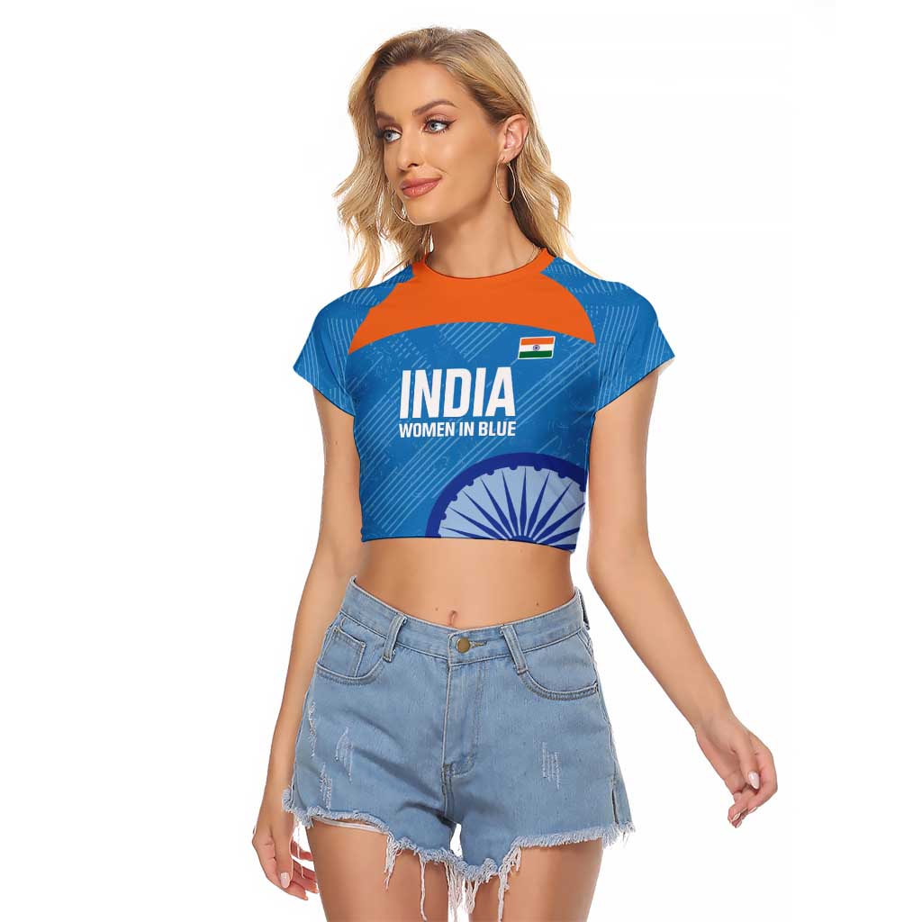 Custom India Cricket Raglan Cropped T Shirt Go Women In Blue