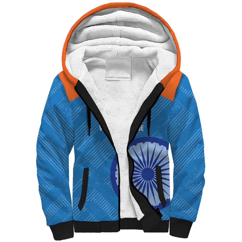 Custom India Cricket Sherpa Hoodie Go Women In Blue