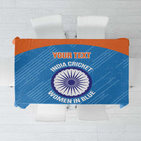 Custom blue cricket tablecloth with circular emblem and “Your Text” banner design