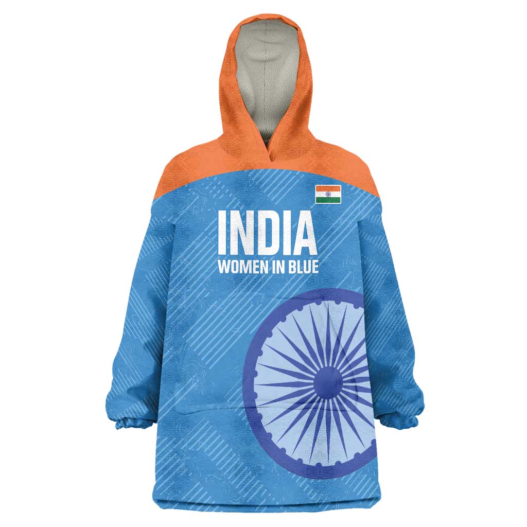 Custom India Cricket Wearable Blanket Hoodie Go Women In Blue