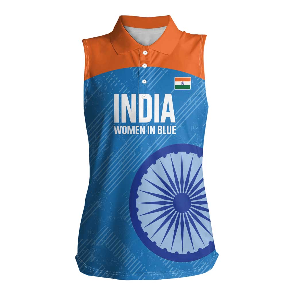 Custom India Cricket Women Sleeveless Polo Shirt Go Women In Blue