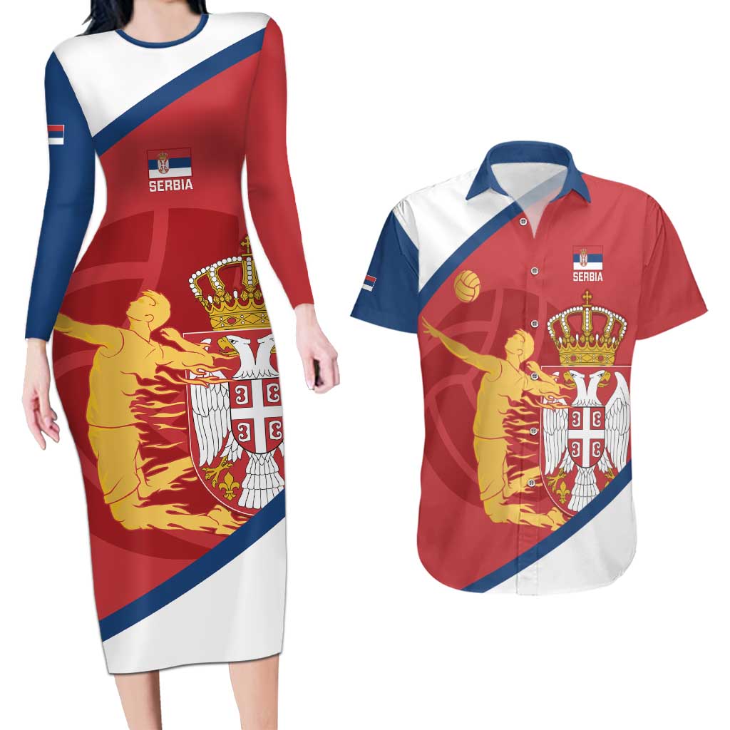 Custom Serbia Volleyball Couples Matching Long Sleeve Bodycon Dress and Hawaiian Shirt 2025 Go Champions