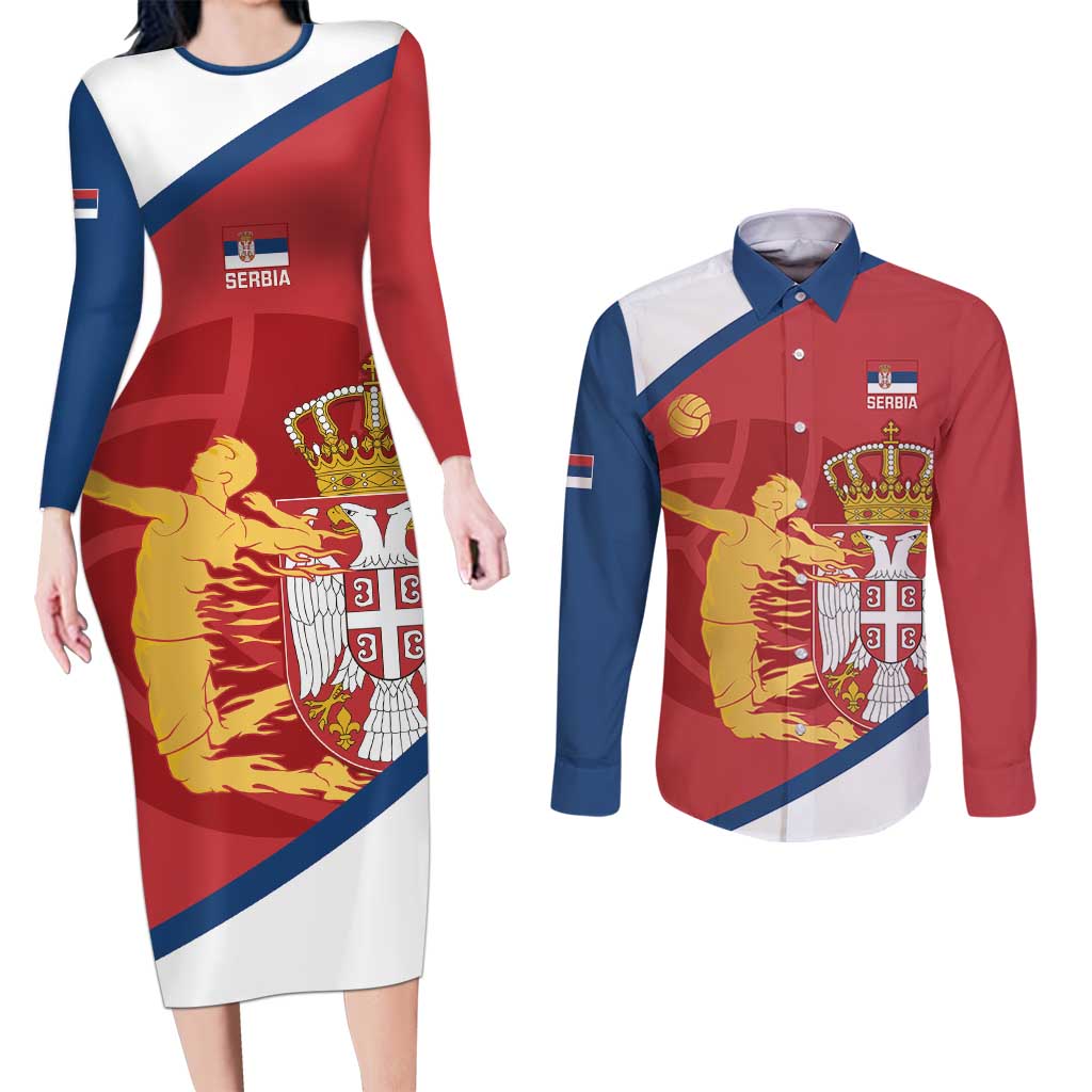 Custom Serbia Volleyball Couples Matching Long Sleeve Bodycon Dress and Long Sleeve Button Shirt 2025 Go Champions