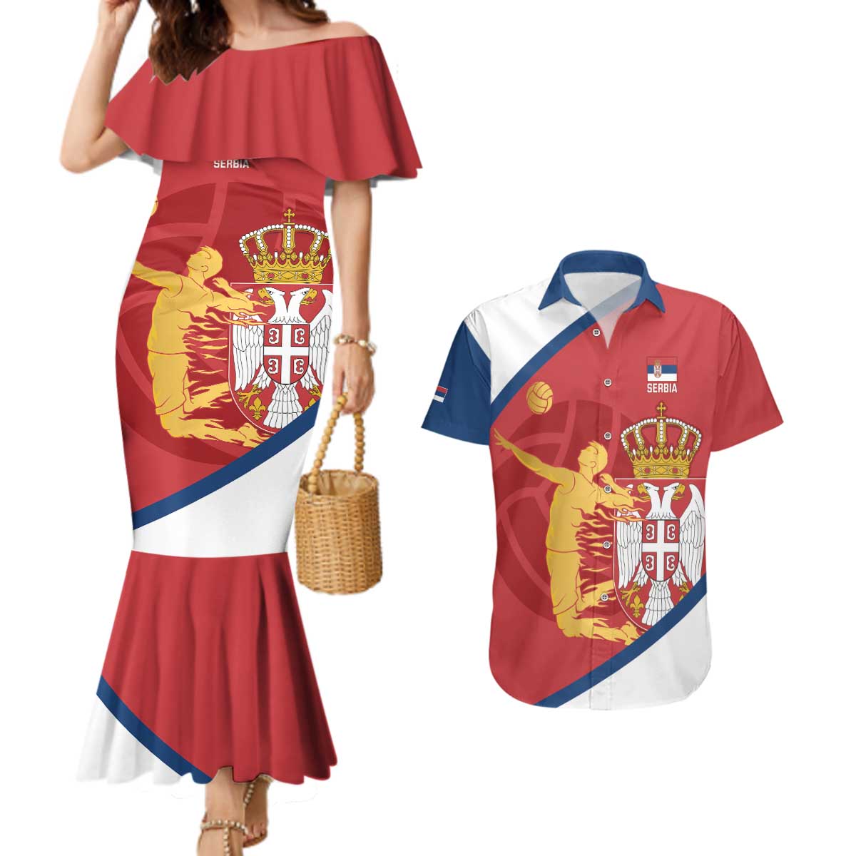 Custom Serbia Volleyball Couples Matching Mermaid Dress and Hawaiian Shirt 2025 Go Champions