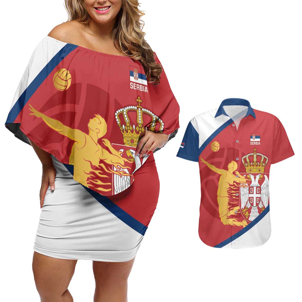 Custom Serbia Volleyball Couples Matching Off Shoulder Short Dress and Hawaiian Shirt 2025 Go Champions