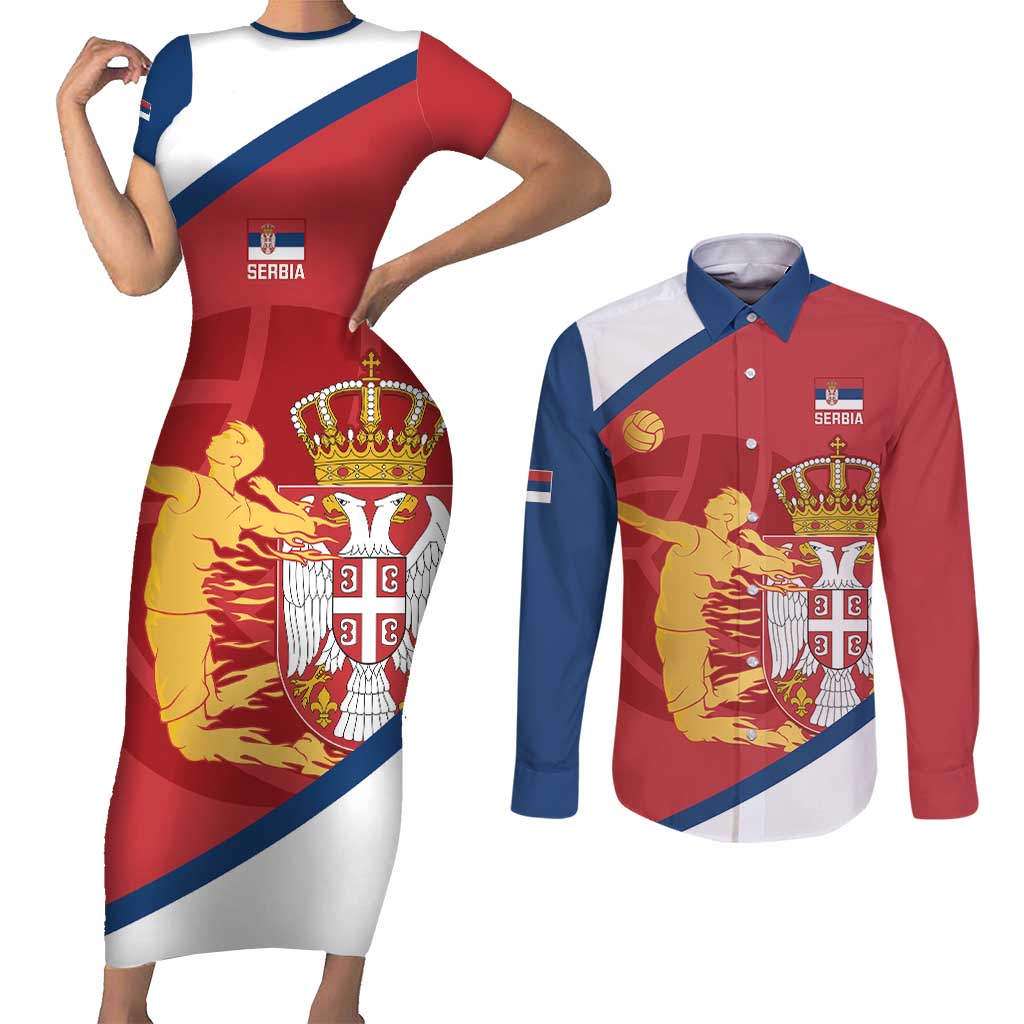 Custom Serbia Volleyball Couples Matching Short Sleeve Bodycon Dress and Long Sleeve Button Shirt 2025 Go Champions