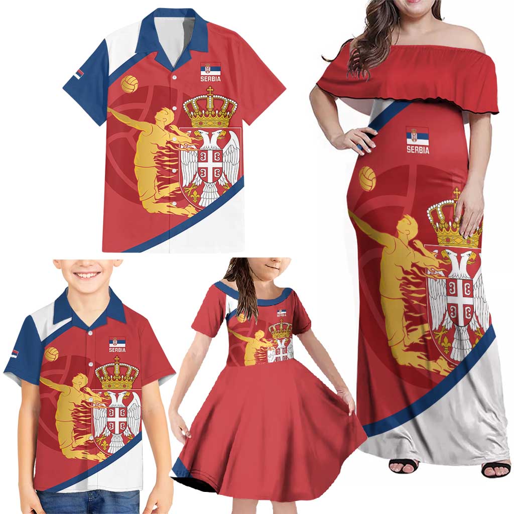 Custom Serbia Volleyball Family Matching Off Shoulder Maxi Dress and Hawaiian Shirt 2025 Go Champions