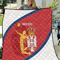 Red, white and blue Serbia crest quilt with quilted pattern and space for text