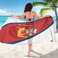 Back view: red and white beach sarong with Serbia crest and your text