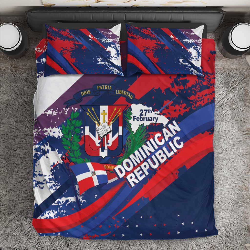Dominican Republic Independence Day Bedding Set 27th February Coat Of Arms Grunge Texture