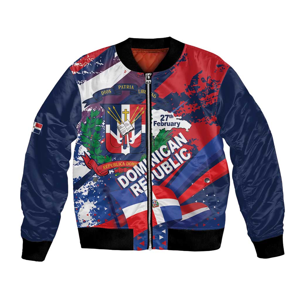 Dominican Republic Independence Day Bomber Jacket 27th February Coat Of Arms Grunge Texture