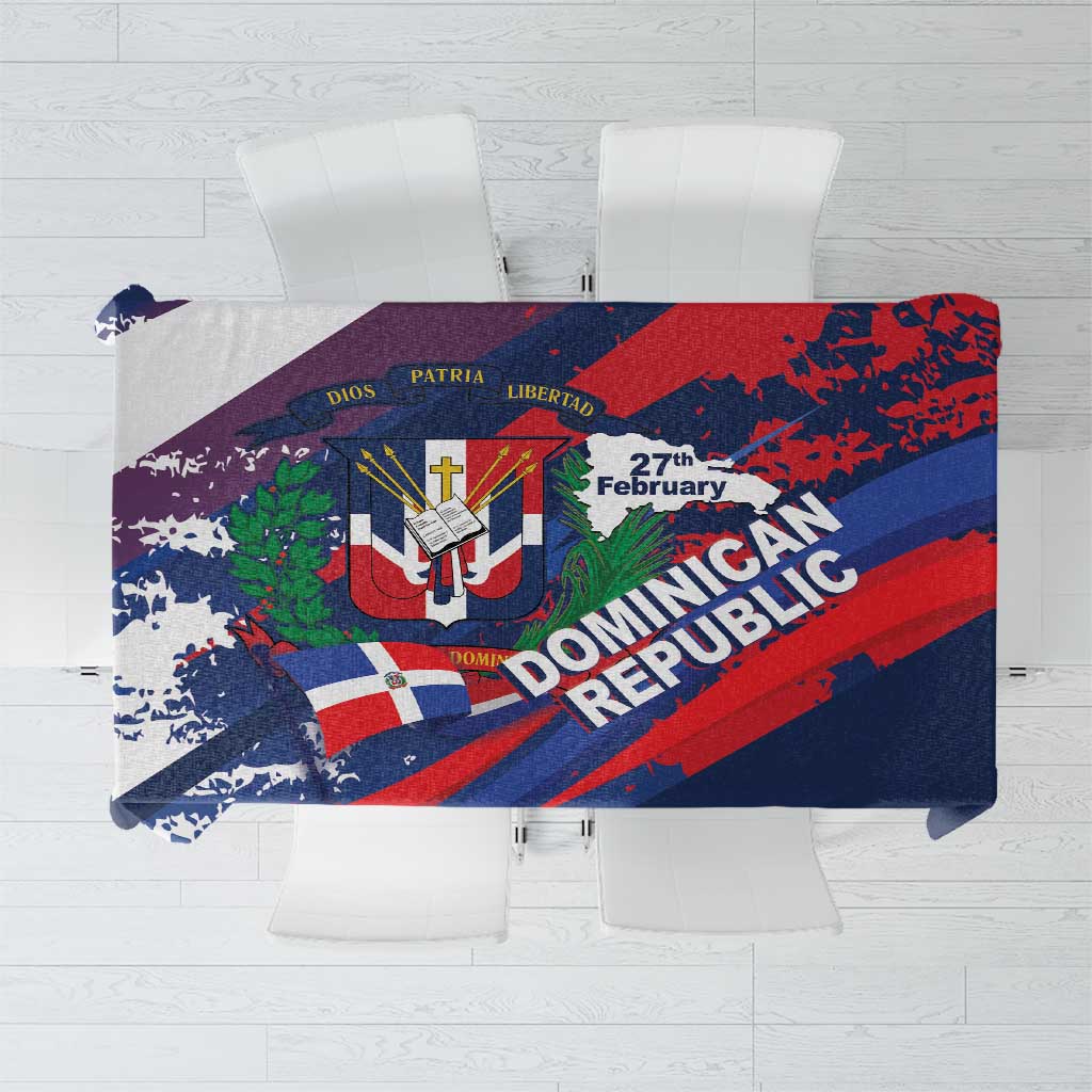 Dominican Republic Independence Day Tablecloth 27th February Coat Of Arms Grunge Texture
