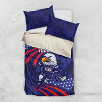 Blue USA ice hockey duvet set with eagle mascot and stars-red stripes, includes 2 pillowcases