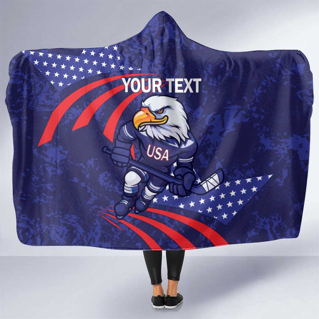 Custom USA Ice Hockey Hooded Blanket United States Eagle Mascot