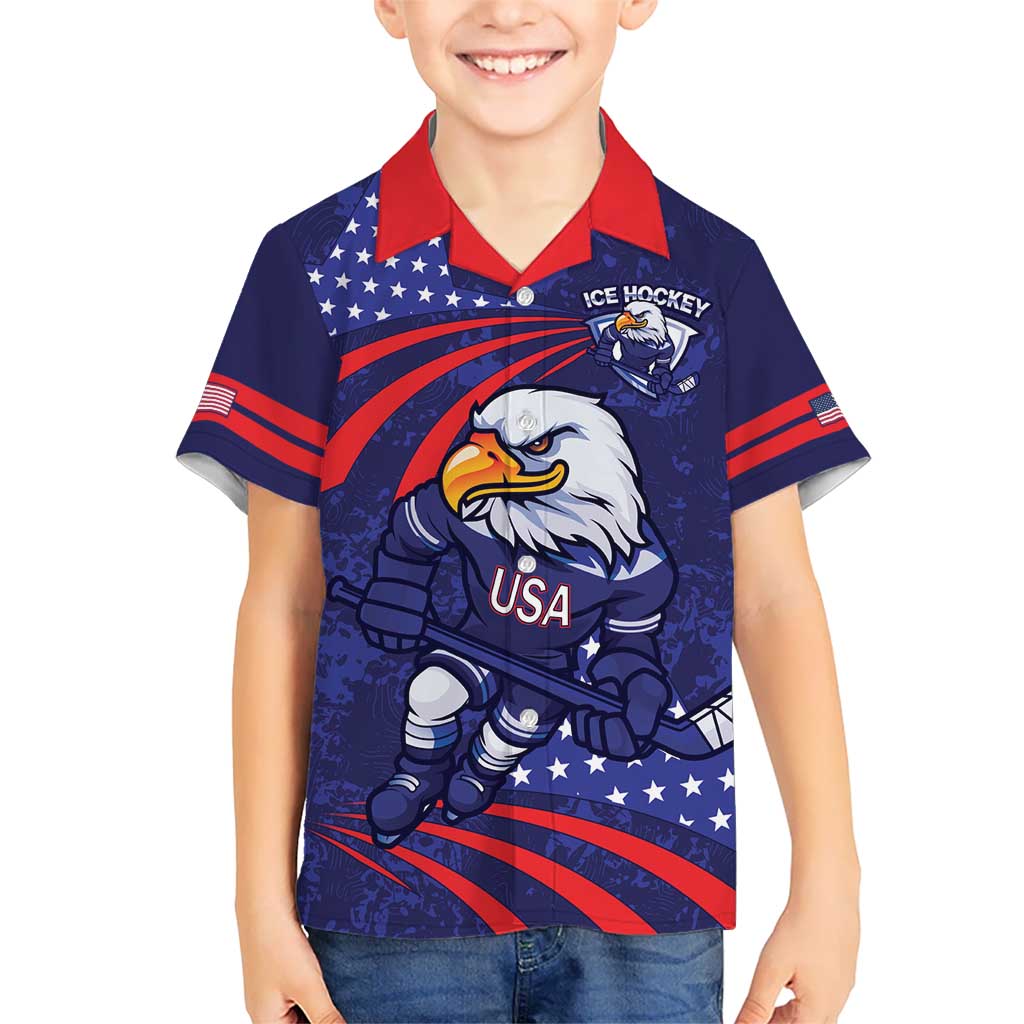 Custom USA Ice Hockey Kid Hawaiian Shirt United States Eagle Mascot