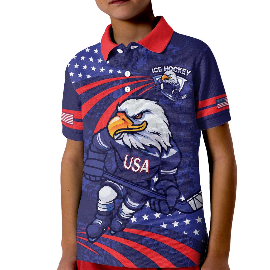 Custom USA Ice Hockey Kid Polo Shirt United States Eagle Mascot