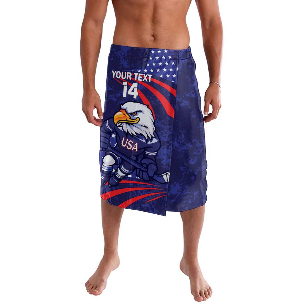 Blue USA hockey mascot graphic lounge shorts with elastic waistband, front print