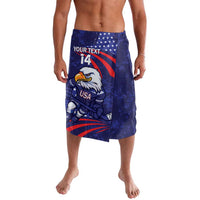Blue USA hockey mascot graphic lounge shorts with elastic waistband, front print