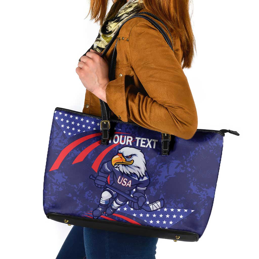 Custom USA Ice Hockey Leather Tote Bag United States Eagle Mascot