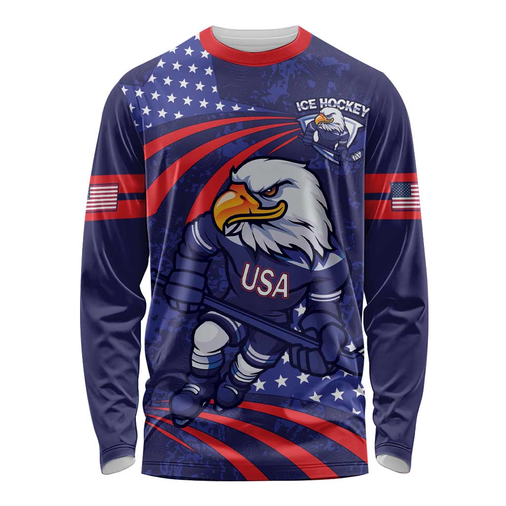 Custom USA Ice Hockey Long Sleeve Shirt United States Eagle Mascot