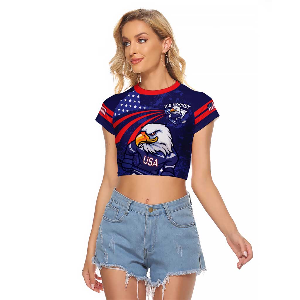 Custom USA Ice Hockey Raglan Cropped T Shirt United States Eagle Mascot