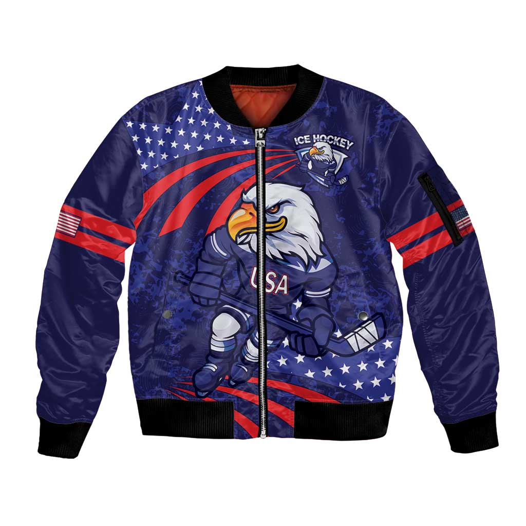 Custom USA Ice Hockey Sleeve Zip Bomber Jacket United States Eagle Mascot