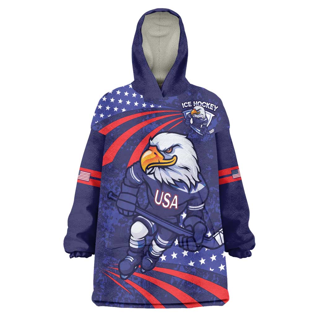 Custom USA Ice Hockey Wearable Blanket Hoodie United States Eagle Mascot