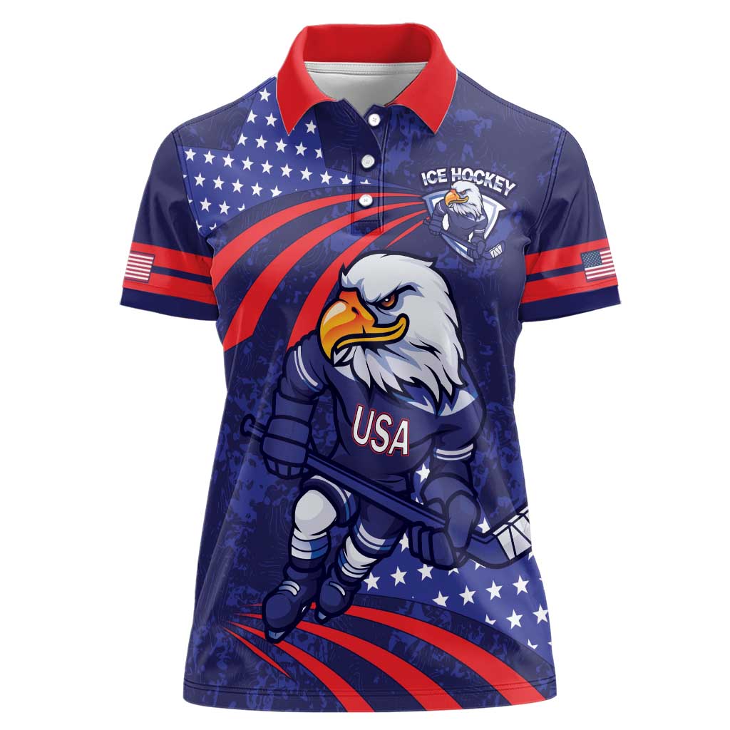 Custom USA Ice Hockey Women Polo Shirt United States Eagle Mascot