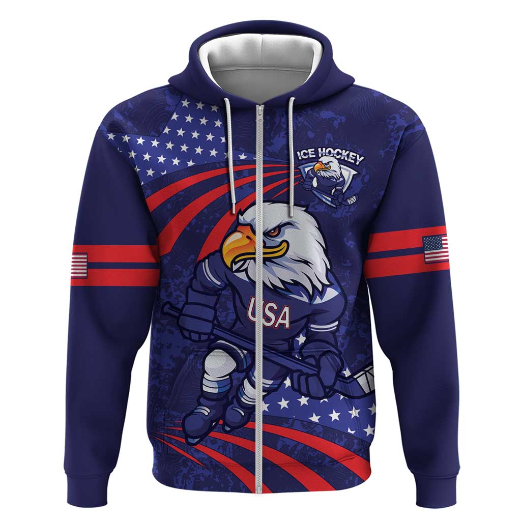 Custom USA Ice Hockey Zip Hoodie United States Eagle Mascot